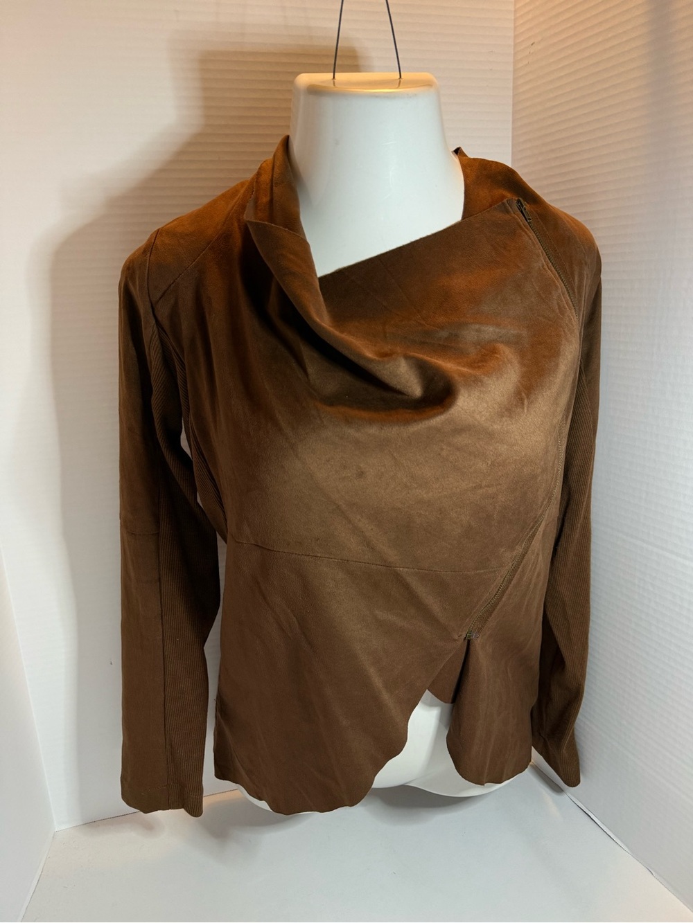 Women's Brown Suede Draped Collar Leather Jacket